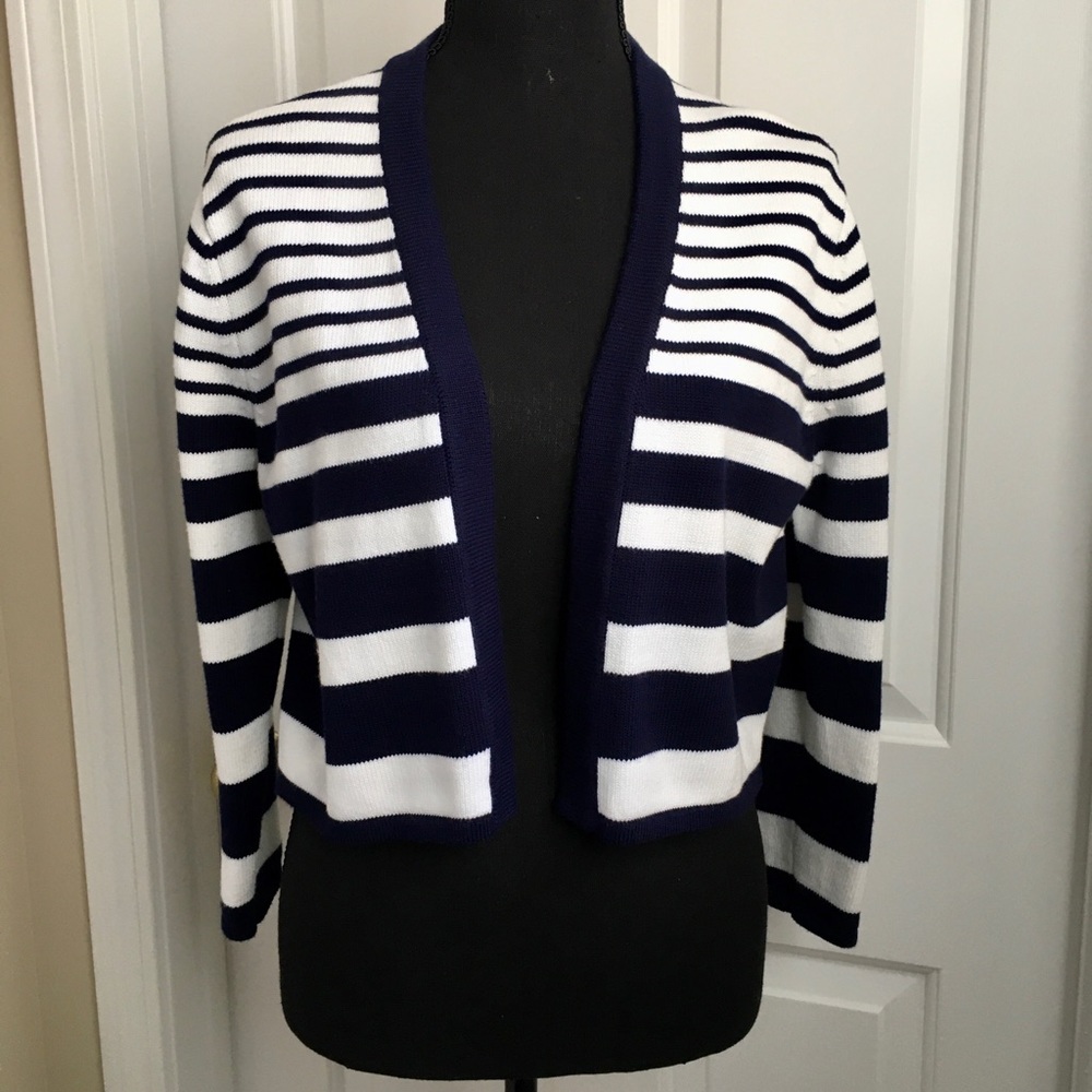 Calvin Klein cropped navy/white cardigan
